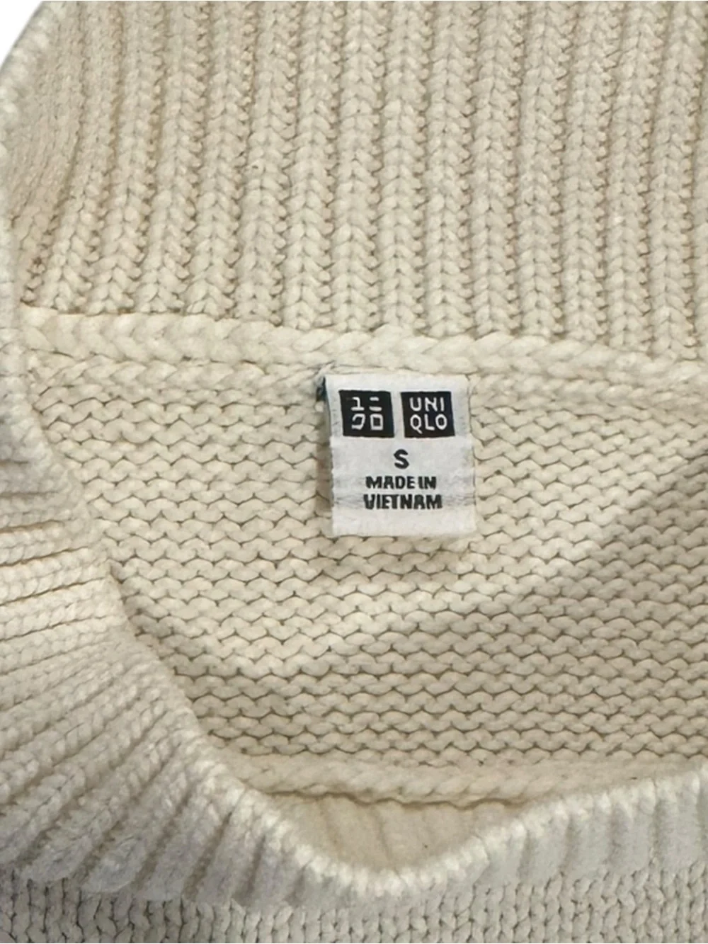 Uniqlo Cream and Black Striped Turtleneck Sweater